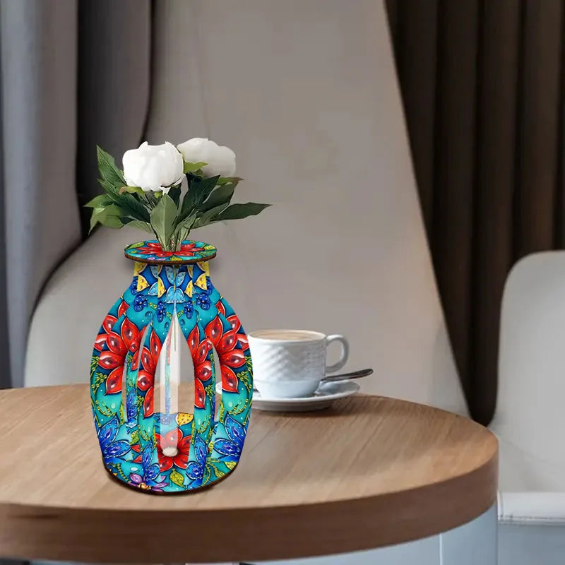 A Diamond Painting Set, A Handcrafted DIY Wooden Vase With Diamond-Encruted Floral Themes, Suitable For Home Decoration