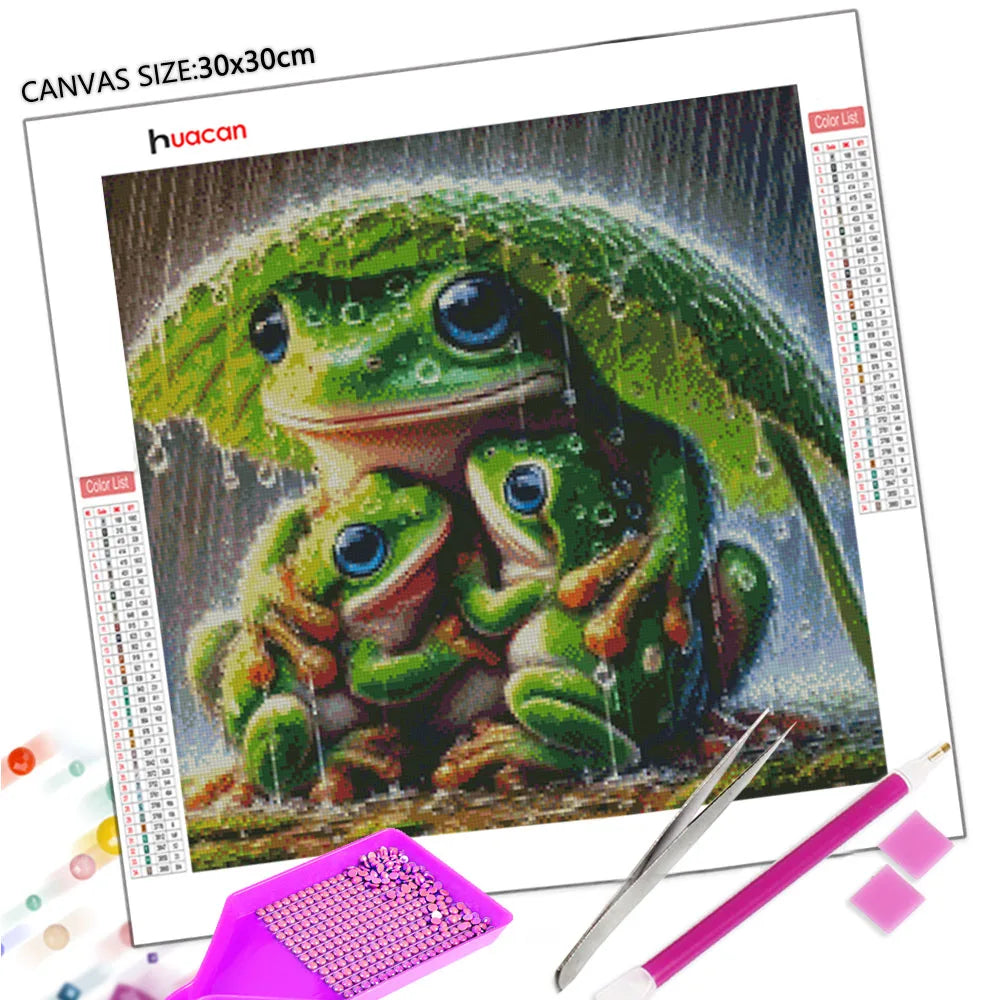 Huacan Frog Under Leaf In Rain Full Round / Square DIY Diamond Painting