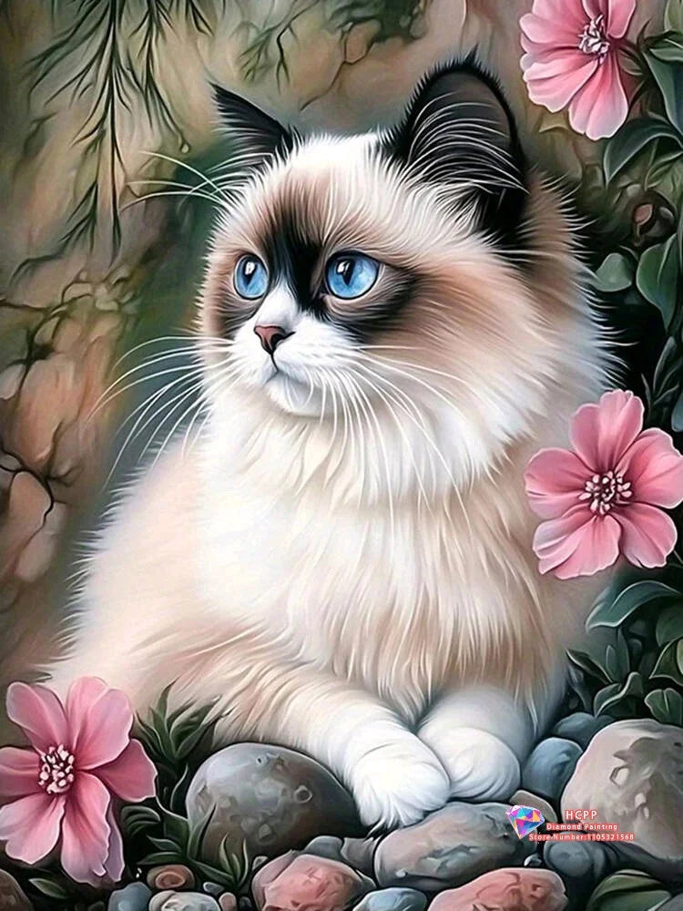Flower Cat Diamond Painting Kit Square/ Round Diamond 5D DIY
