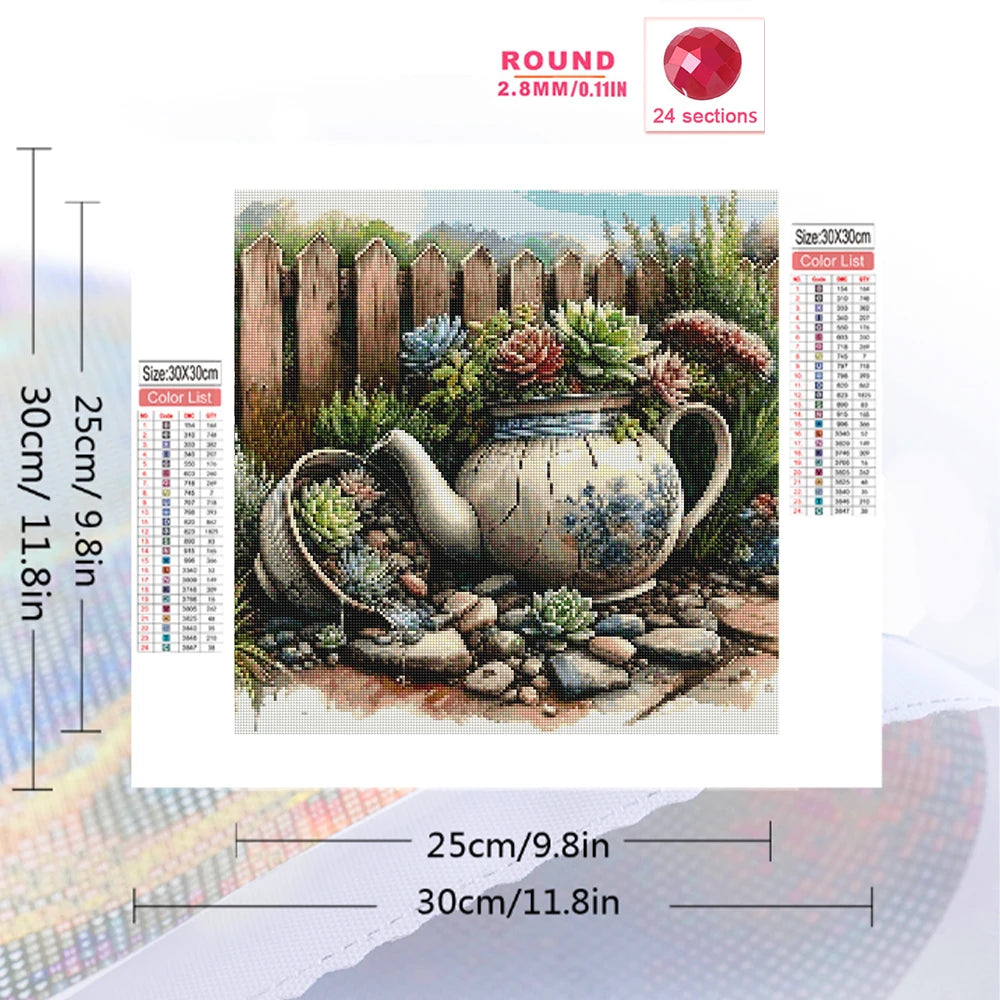 Momoart Diamond Painting Succulent Plants Flower New Arrival Acrylic Craft Supplies Diamond Mosaic Teapot DIY Handmade Gift