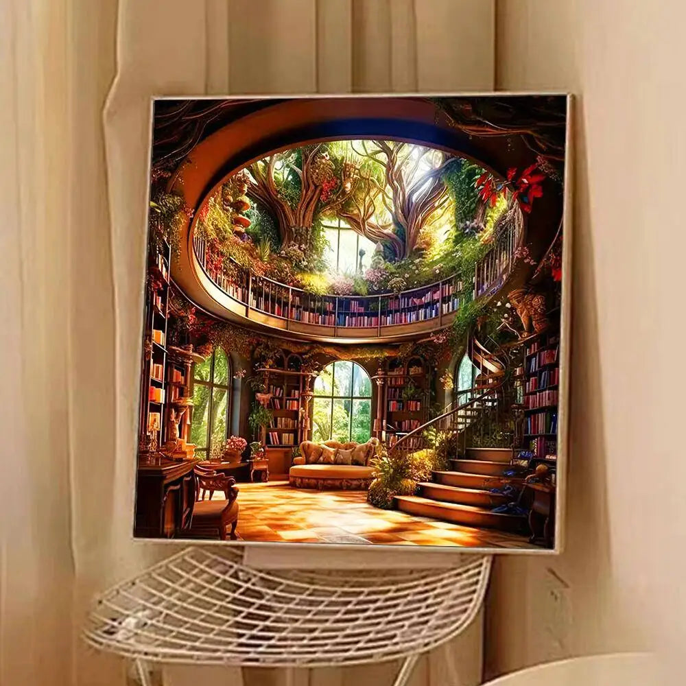 Huacan DIY Diamond Painting Library Landscape Full Square / Round Drills