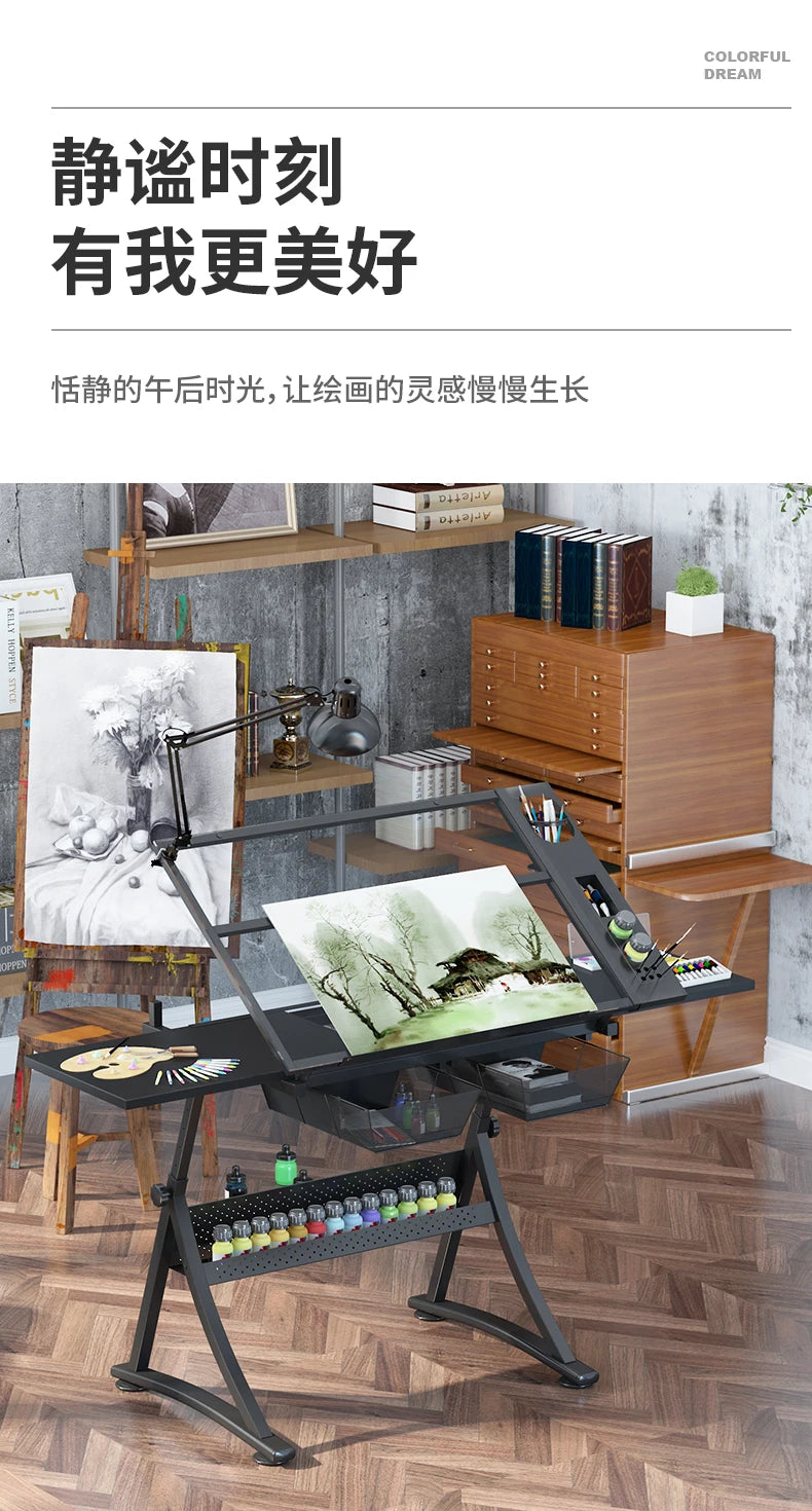 lmm Art Drawing Table Glass Adjustable Height Drawing Drafting Designer Desk