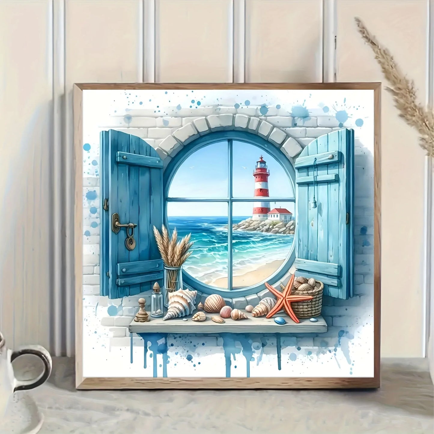 DIY Diamond Painting Kit Lighthouse Window Sea View Full Round Drill