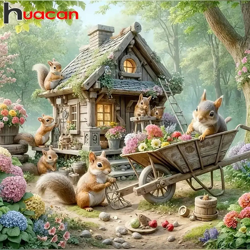 Huacan DIY Diamond Painting Art Craft House Squirrel Landscape Full Round / Square Drill