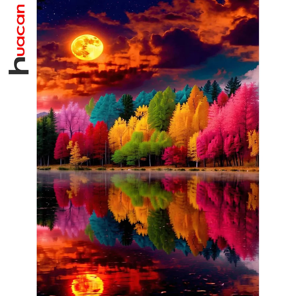 Huacan Full Square / Round Drill DIY Diamond Painting Sunset Moon River
