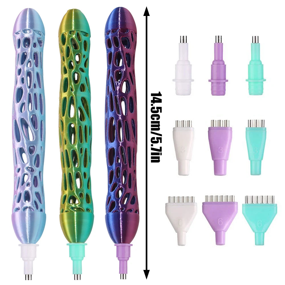 3D Hollowed-Out Diamond Painting Pen with Gradient Color, Dual-Purpose Suction & Clay Tip, Diamond Art Pen Tools