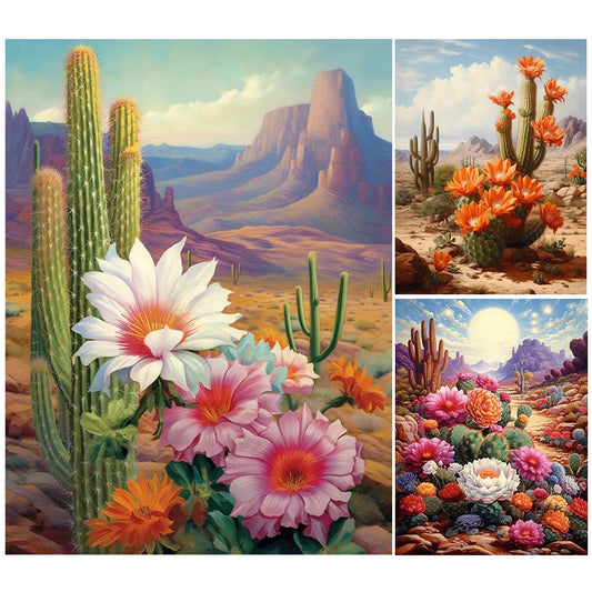30*40CM 5D DIY Full Round Drill Diamond Painting Desert Cactus Flowers Home Decoration Art Craft Mosaic Painting