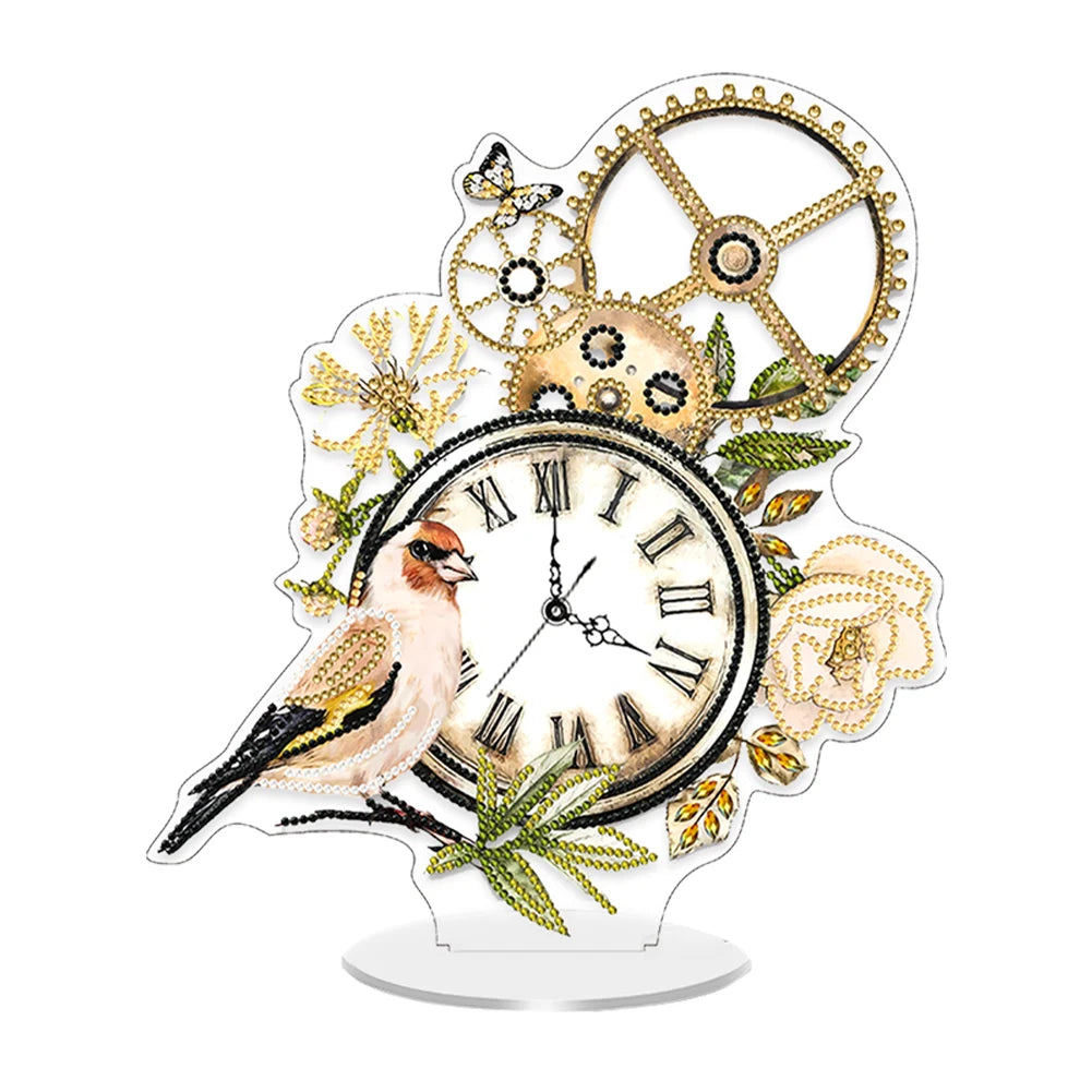 Acrylic Special Shape Flower Bird Diamond Painting Clock Ornaments Kit