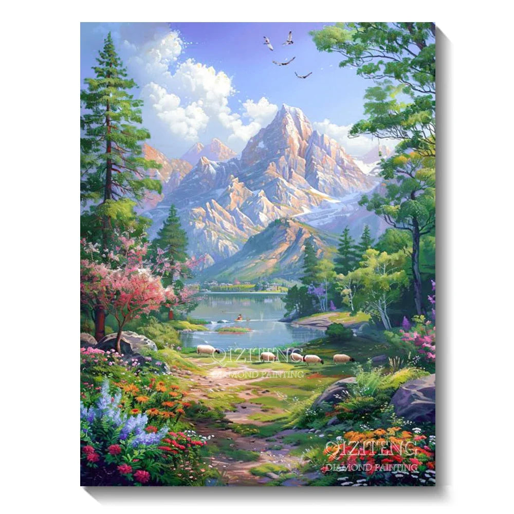 DIY 5D Diamond Painting Landscape Forest, Waterfalls, Scenic, Round Drill