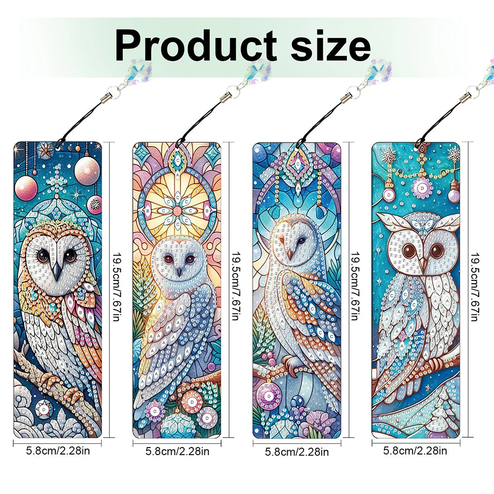 8Pcs DIY Owl Diamond Painting Art Bookmarks With Crystal Pendants