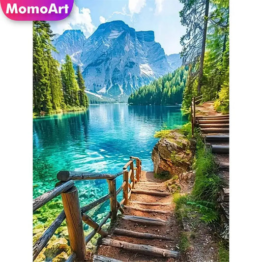 Momoart DIY Diamond Mountain Lake Forest Full Square / Round Drill