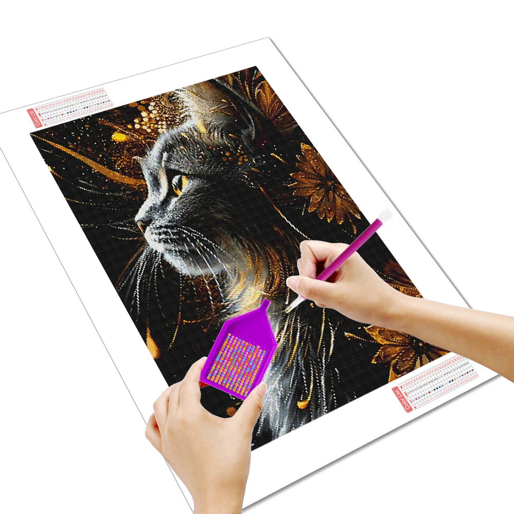 Huacan Full Square/ Round Drill DIY Diamond Painting Cat & Flowers Diamond Painting