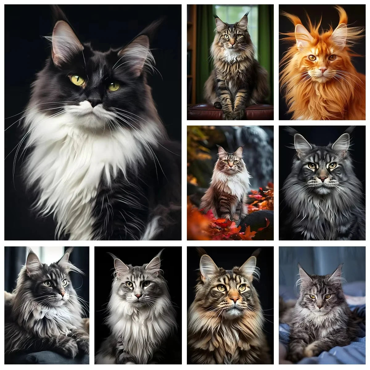 New Maine Coon DIY Diamond Art Painting Kits Crafts Big Cats Portrait Sets Embroidery Mosaic Hand Gift Home Decor Cross Stitch