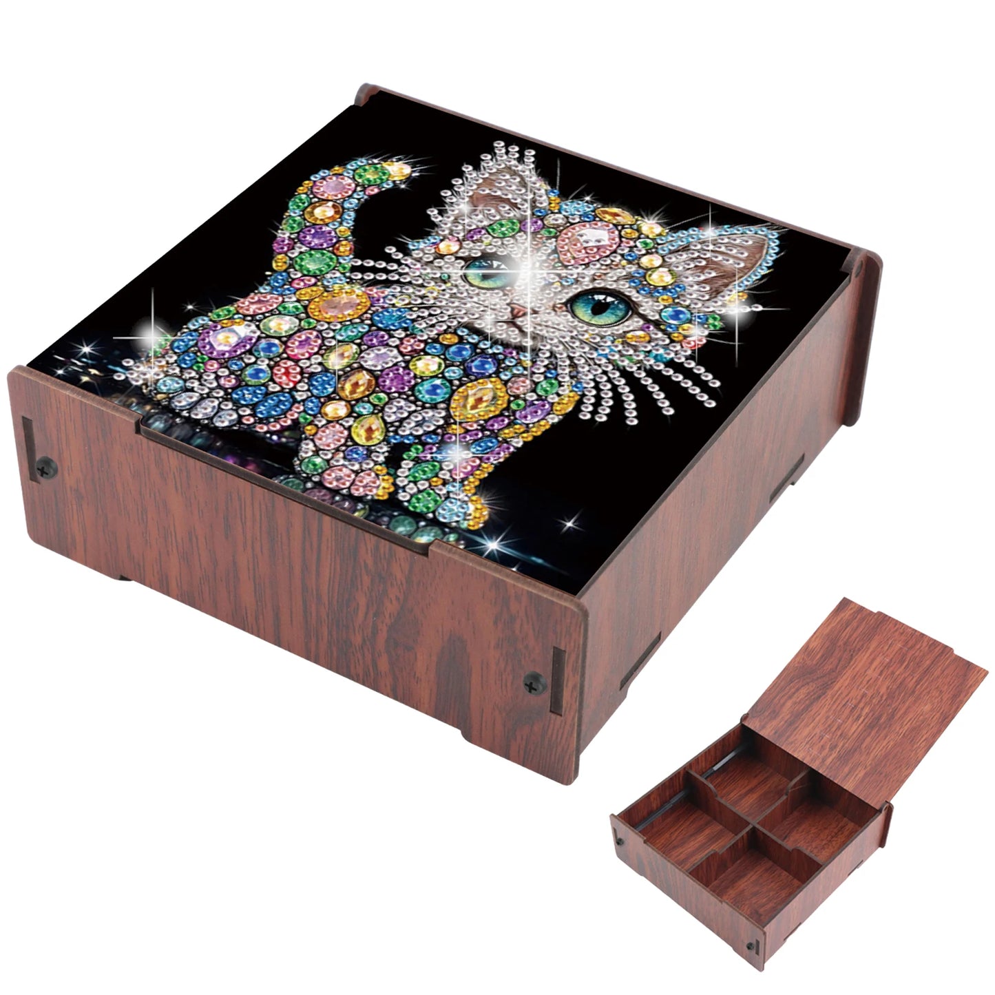 5D DIY Animal Girl Theme 4 Slots Diamond Painting Kit, Wooden Storage Box Diamond Art Jewelry Case, Storage Organizer