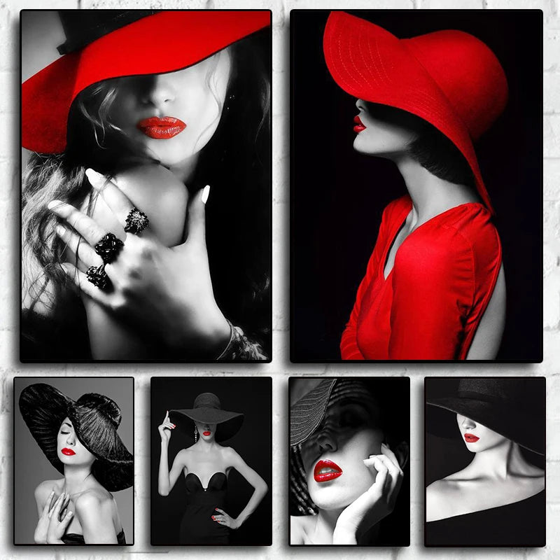 Elegant Red Lips Woman Poster And Print Modern Wall Art Canvas Painting Black White Pictures For Living Room Home Decor