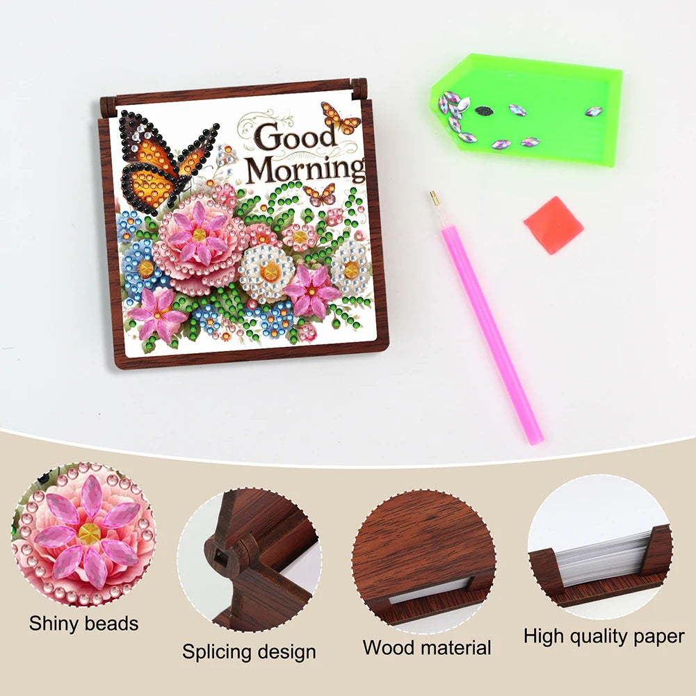 Wooden 5D Diamond Painting Kit Note Box With 160 Sheets Diamond Art Notebook Box For Home/ Office/ School Supplies