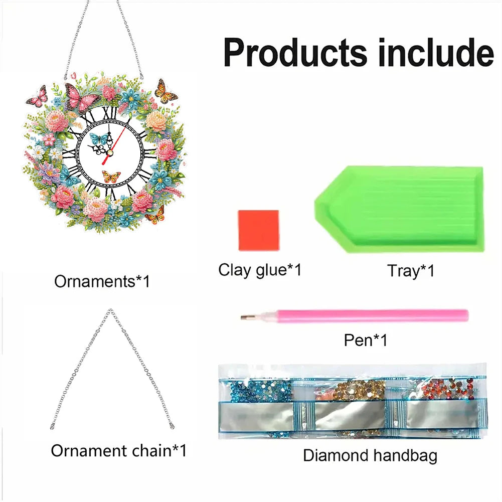 DIY Diamond Painting Kit Flower / Clock Decor, Diamond Painting For Coffee Living Room Home Decor Hanging Pendant