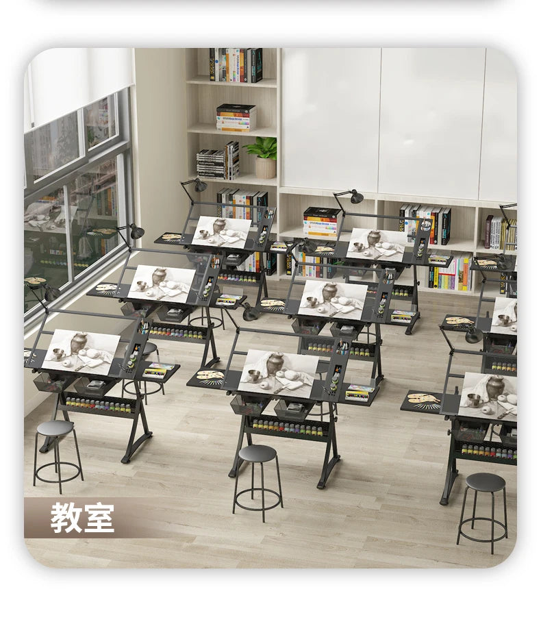 lmm Art Drawing Table Glass Adjustable Height Drawing Drafting Designer Desk
