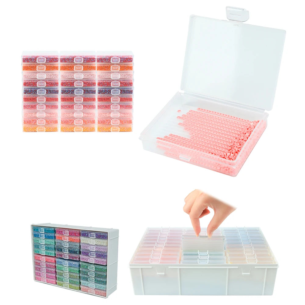 HOMFUN Diamond Painting Tray Storage Box With Lid, 5D Drill Accessories Tools Beading Curved Lock Buckle Plates