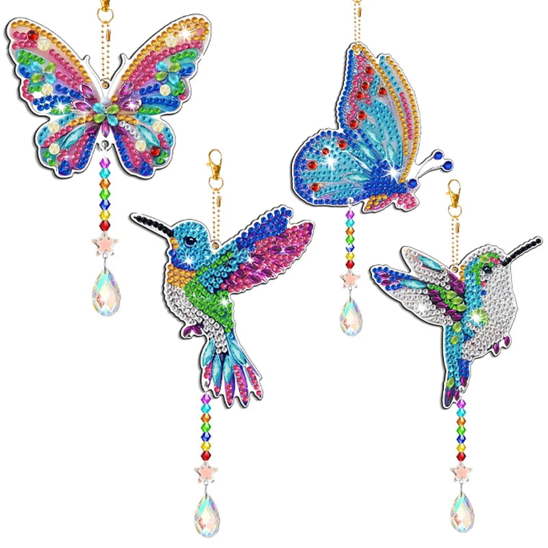 4-Piece DIY Diamond Painted Capture Wind Chime, Double Sided Butterfly