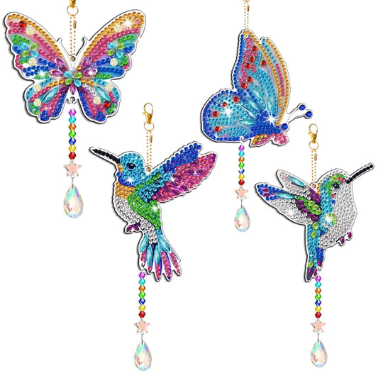 4-Piece DIY Diamond Painted Capture Wind Chime, Double Sided Butterfly