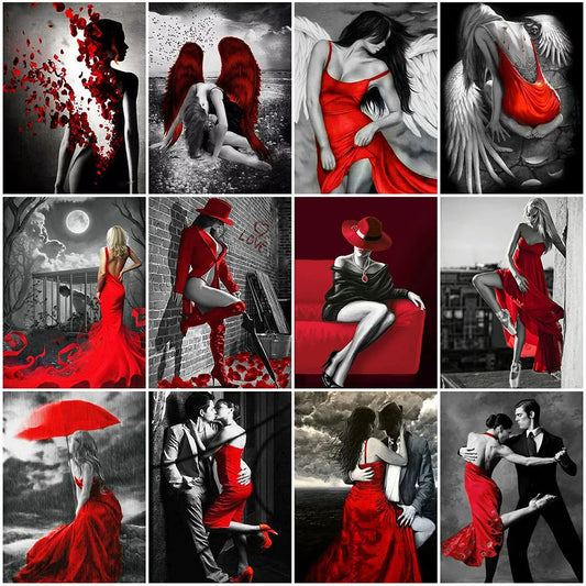 Diamond Painting Woman/Couple Mosaic Black Red Square / Round Full Drill
