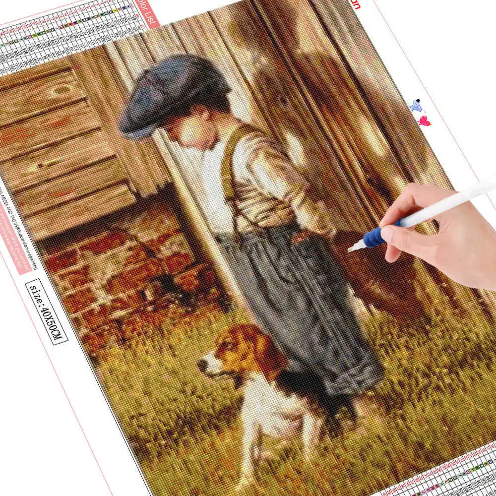 HUACAN 5D DIY Diamond Painting Little Boy and Dog Full Square / Round Full Drill