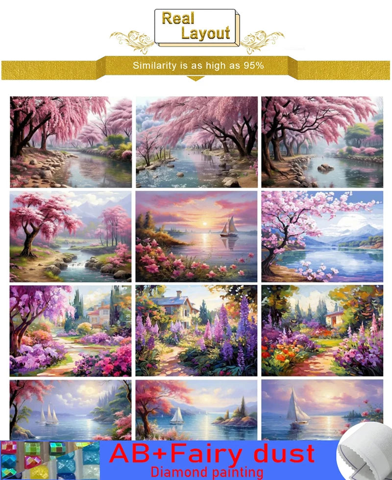 Scenic Pink Tree 120 Colors Nabi Fairy Dust Diamond Painting Full Square / Round Drill