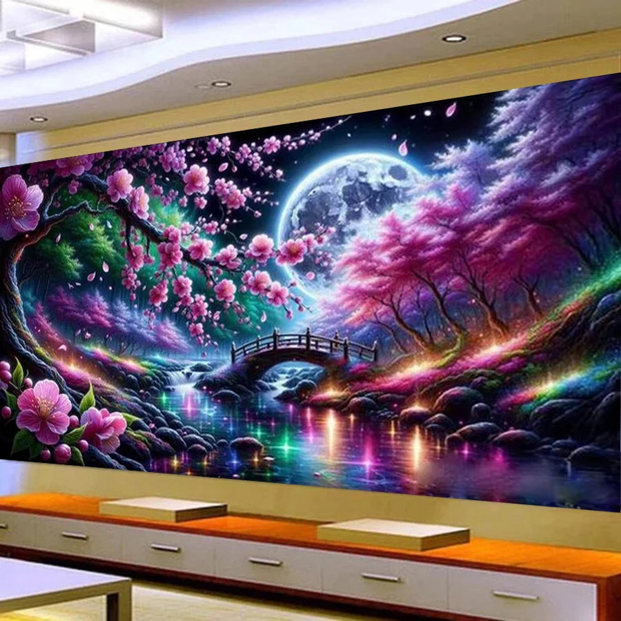 Diamond Painting Large Size Cherry Blossom Moon Landscape DIY Full Square / Round