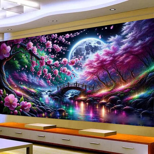 Diamond Painting Large Size Cherry Blossom Moon Landscape DIY Full Square / Round