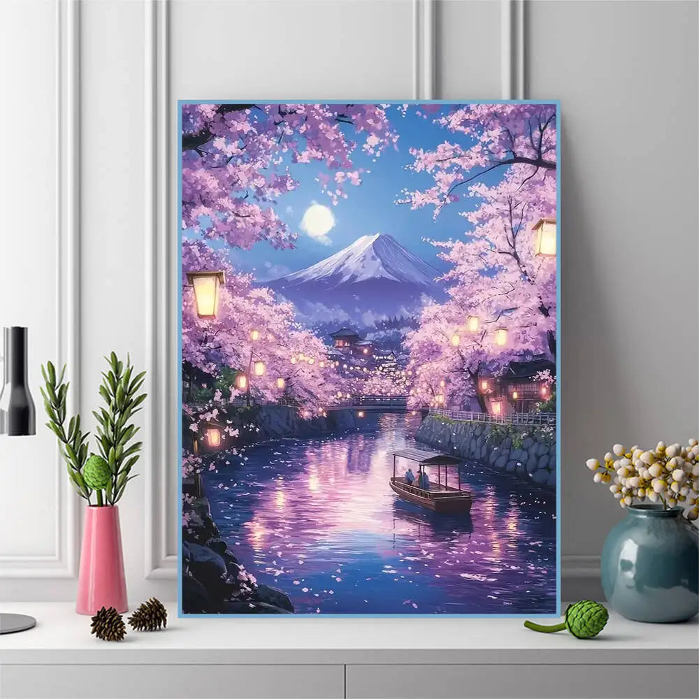 Momoart Diamond Painting Mountain Landscape Tree, River & Moon, Full Square / Round Drill