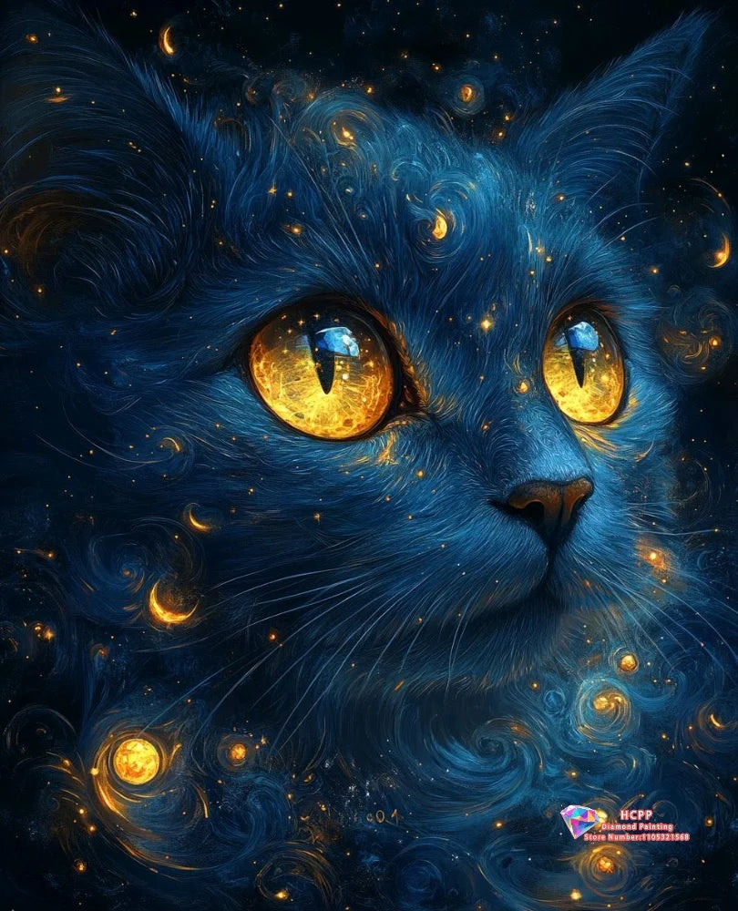 Cat Diamond Painting Kit, Square, Round Diamond 5D DIY Mosaic Handmade Art