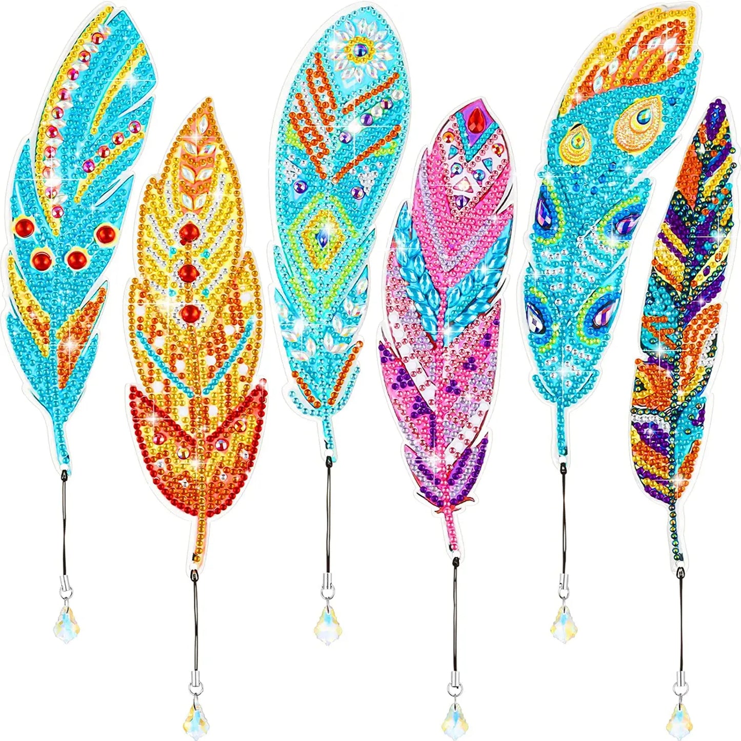 6-piece DIY Diamond Art Crystal Painting Bookmark Feather Bookmark