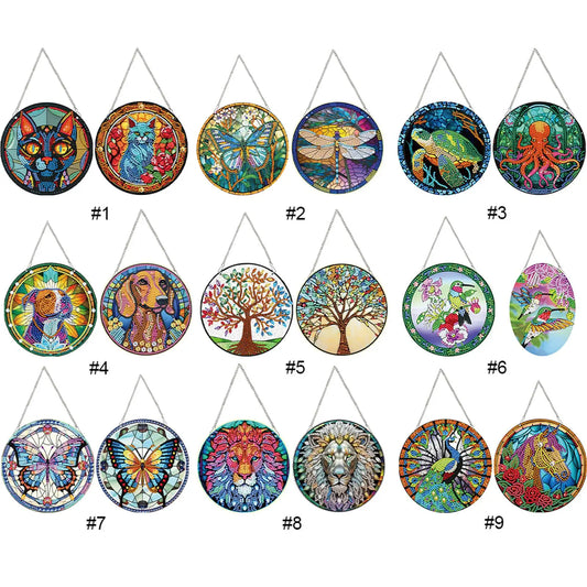 2pcs Animal Cat Theme 2D/Flat DIY Diamond Painting Collection Window Pendants Single-Sided Drill Diamond Art Pendant
