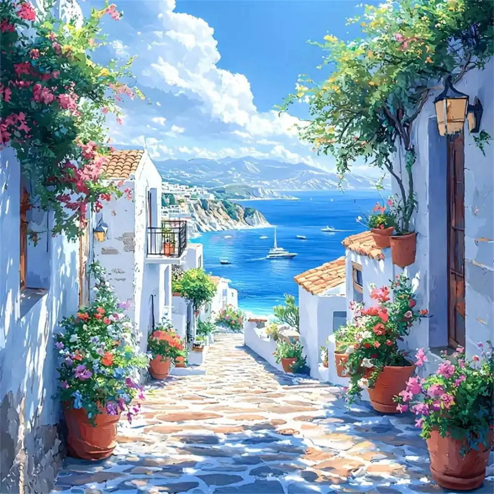 Seaside Diamond Painting Town Landscape DIY Picture Rhinestones Square/Round