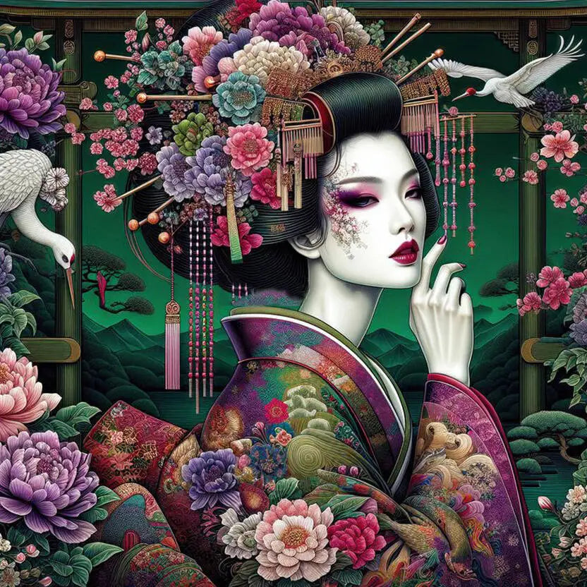 HUACAN Japanese Women, Cherry Blossom Flower, DIY Diamond Painting 5d Portrait Full Square / Round Drill