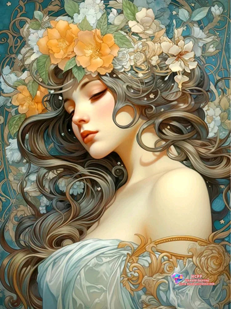 Elegant Women And Flowers Diamond Painting Kit Square / Round Diamond 5D DIY Mosaic