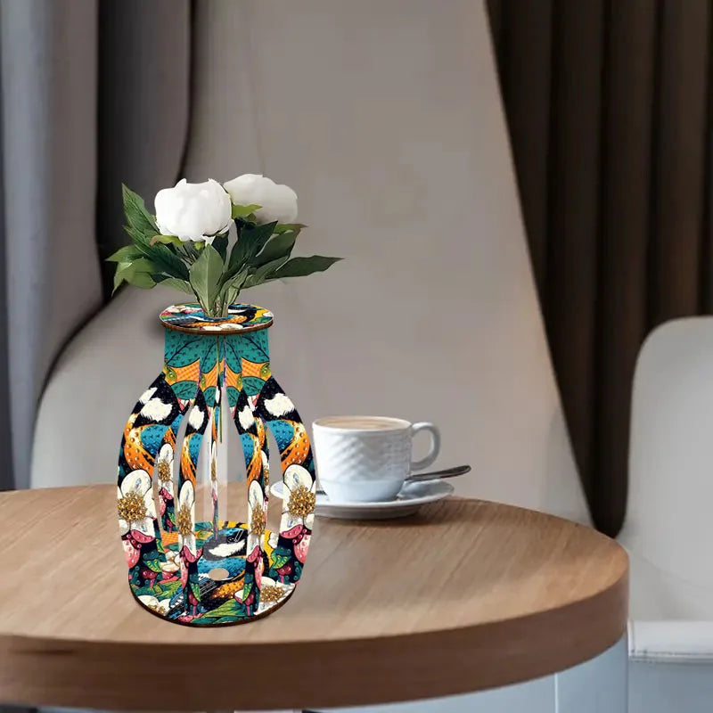 A Diamond Painting Set, A Handcrafted DIY Wooden Vase With Diamond-Encruted Floral Themes, Suitable For Home Decoration