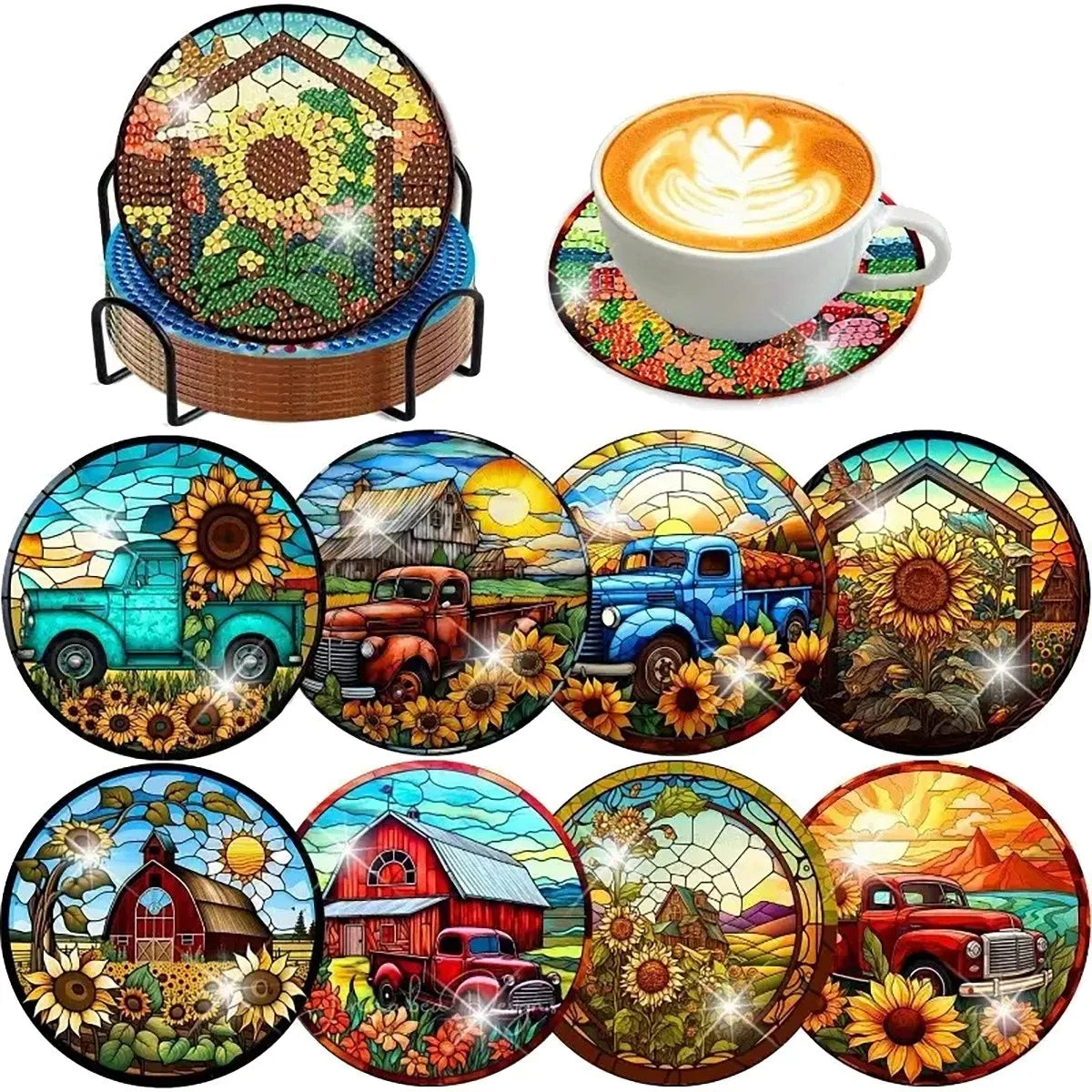 8-Piece Set of DIY Diamond Painting Coasters (With Holder)
