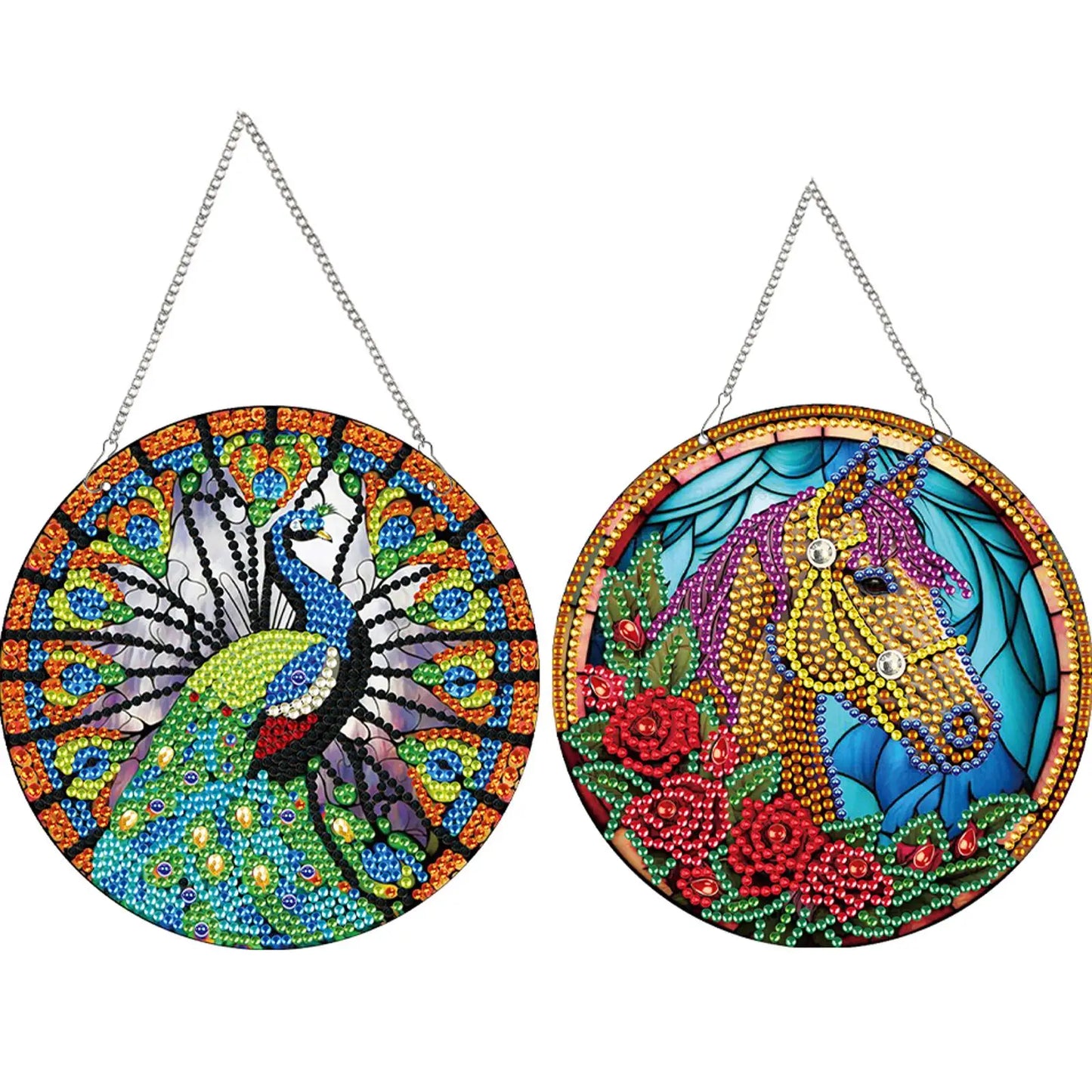 2pcs Animal Cat Theme 2D/Flat DIY Diamond Painting Collection Window Pendants Single-Sided Drill Diamond Art Pendant