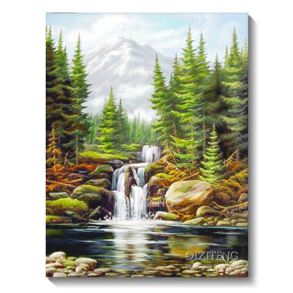 DIY 5D Diamond Painting Landscape Forest, Waterfalls, Scenic, Round Drill