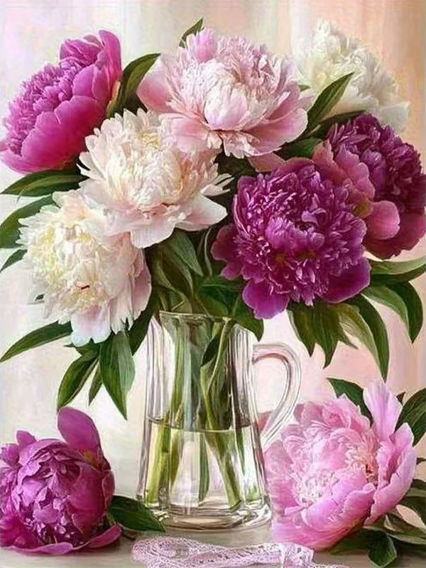 Momoart DIY Full Square / Round Diamond Painting Peony Flower Vase
