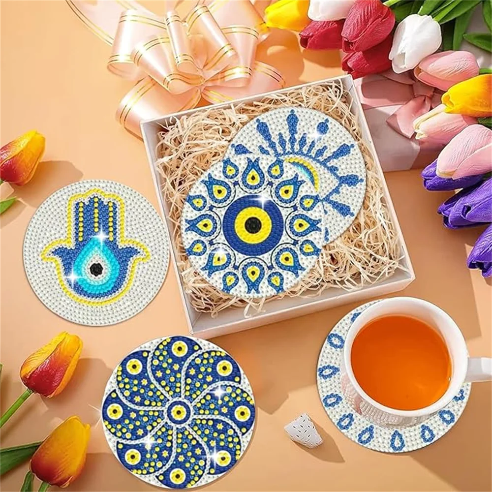 8 Pieces Of Diamond Art Painting Coasters With Brackets, DIY Partial Special Shapes