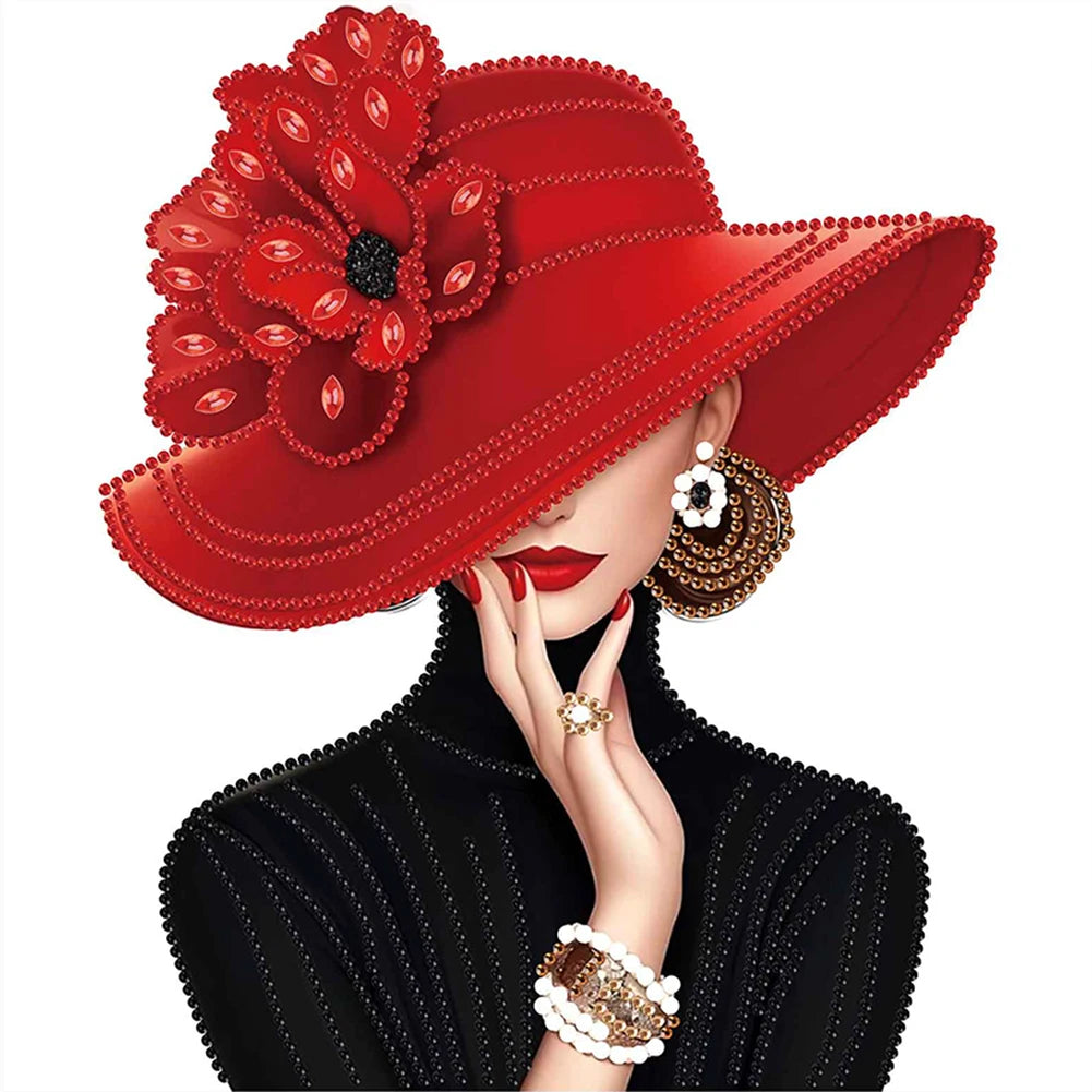 5D DIY Partial Special Shaped Drill Diamond Painting Kit, Girl In Hat Decoration 30x30cm