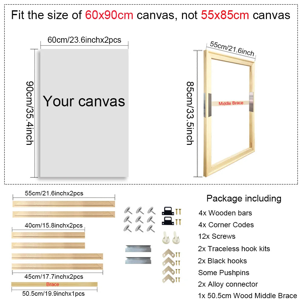 25 Sizes Solid Nature Pine Wood Frame For Canvas Prints, Easy To Assemble Diamond Painting Customized Wall Art Home Decor