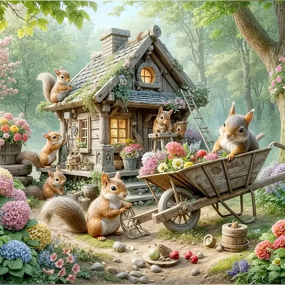 Huacan DIY Diamond Painting Art Craft House Squirrel Landscape Full Round / Square Drill