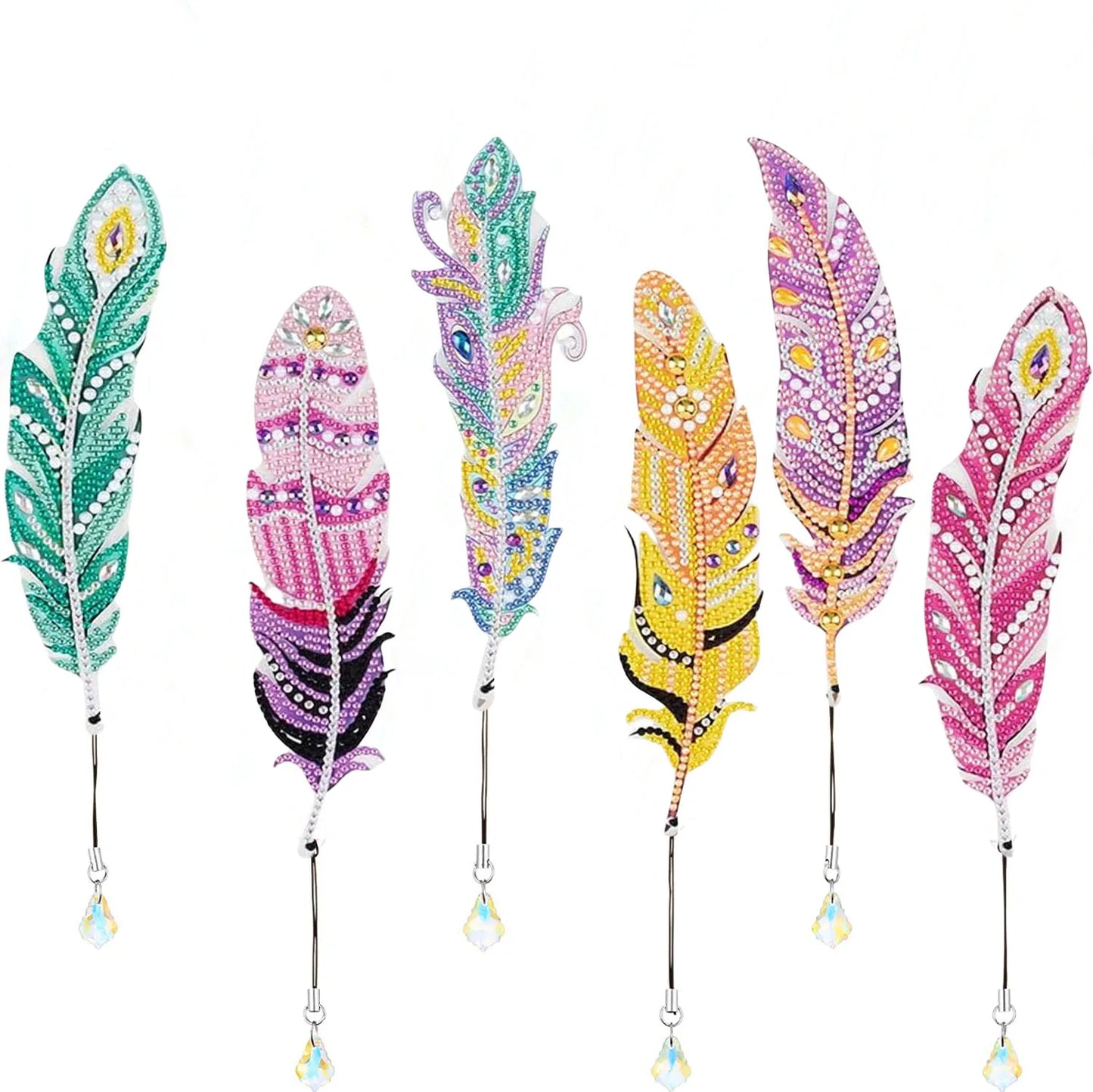 6-piece DIY Diamond Art Crystal Painting Bookmark Feather Bookmark