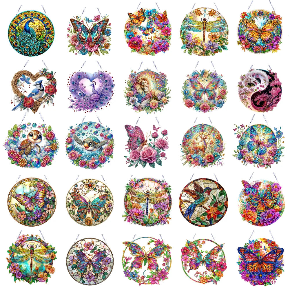 Double Sided Special Shaped Cute Animal Rhinestone Diamond Art Window Pendants, DIY Diamond Painting Hanging Ornament For Adults