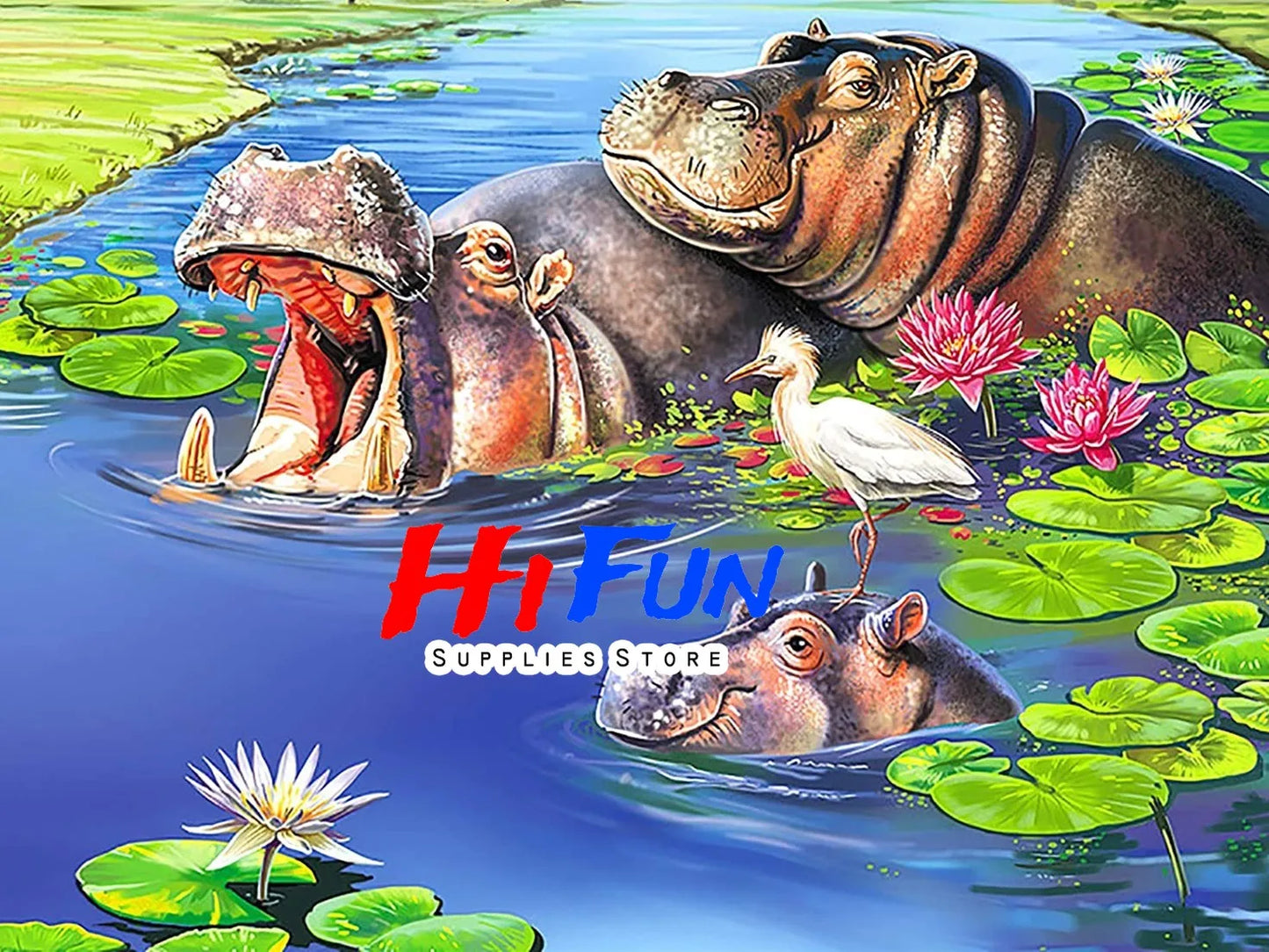 5D DIY Diamond Painting Hippo In Shower Full Square / Round Drill