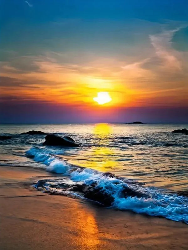 Sunset Landscape Seaside Beach Full Round Drill Rhinestones